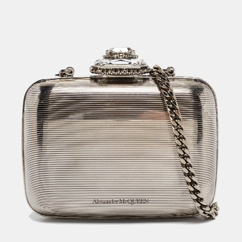 Alexander Mcqueen Silver Mini Crystals Metal Chain Clutch