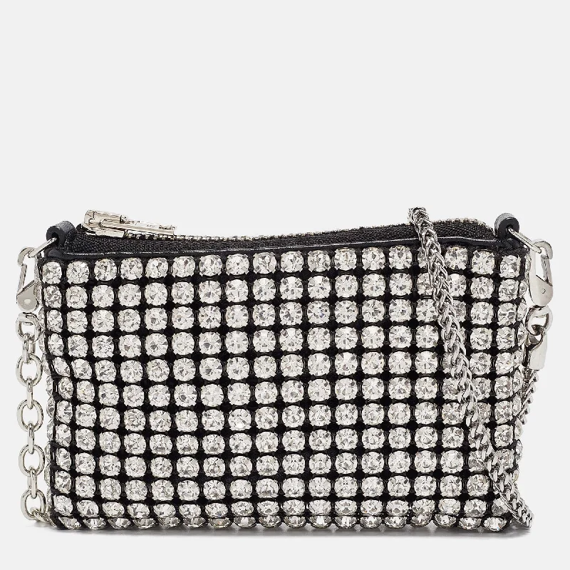 Alexander Wang Black/silver Leather Nano Crystals Heiress Chain Clutch