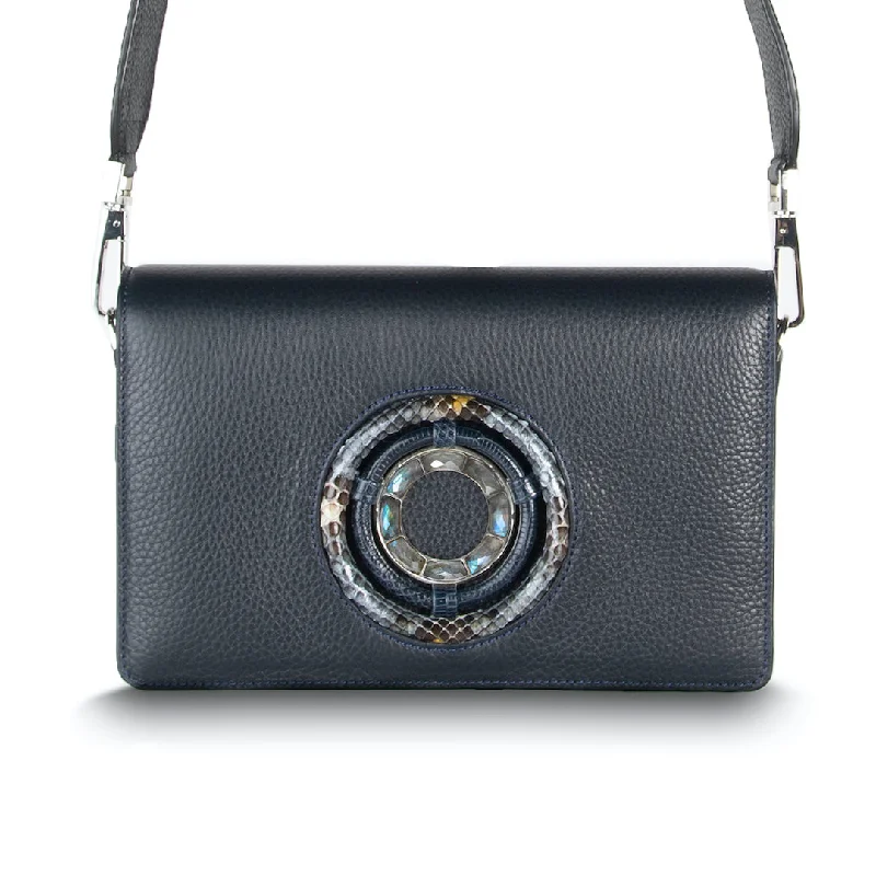 Anna Convertible Crossbody, Navy Blue Leather, Labradorite