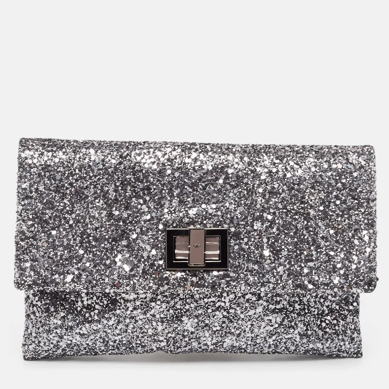 Anya Hindmarch Silver Glitter Valorie Clutch