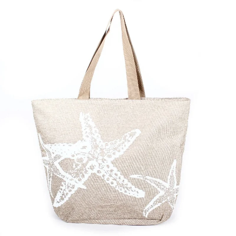 B737 Starfish Printed Large Beach Tote Bag