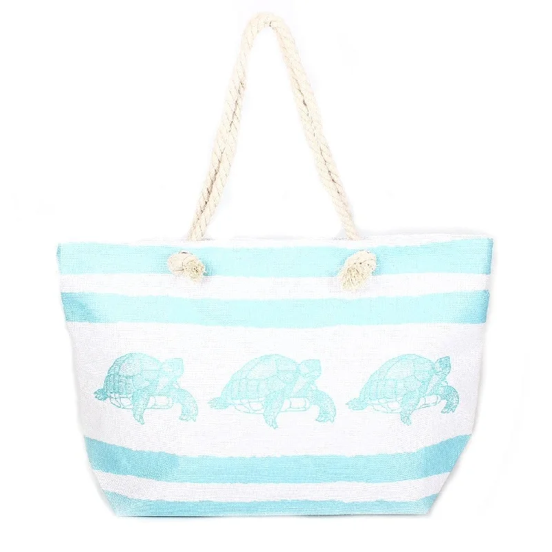 B810 Striped Turtle Printed Large Beach Tote Bag