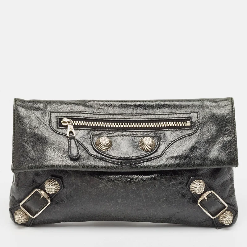 Balenciaga Dark Green Leather Gsh Classic Envelope Clutch