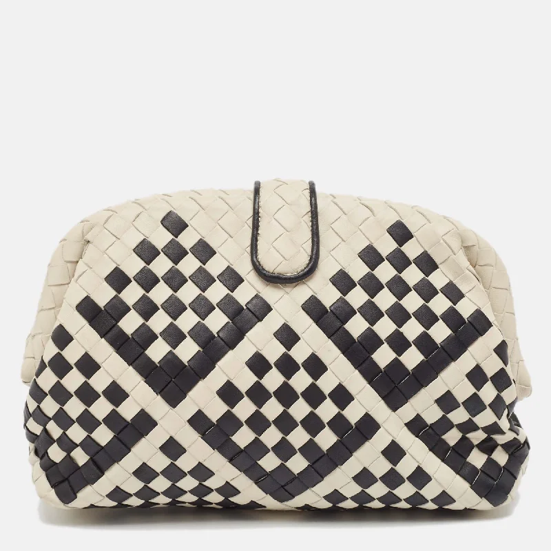 Bottega Veneta Off White/black Intrecciato Leather Lauren 1980 Clutch