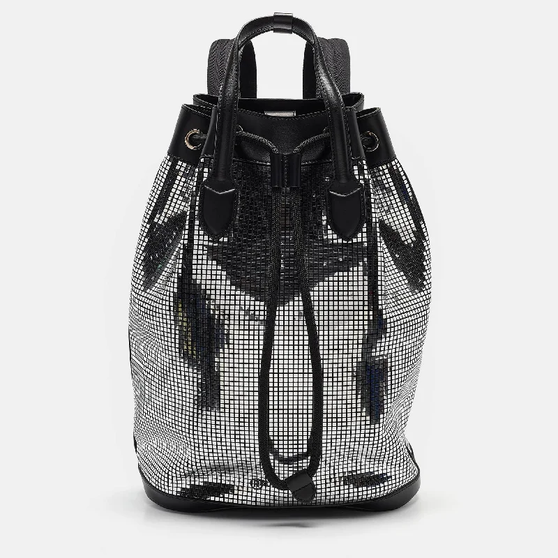 Burberry Black/silver Mirror Effect Suede And Leather Backpack