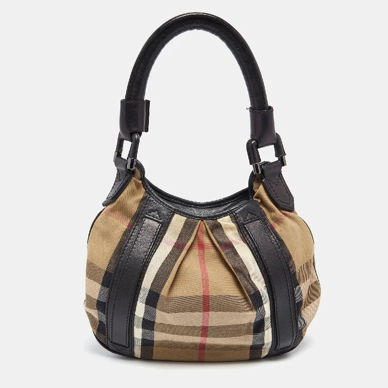 Burberry  House Check Canvas And Leather Small Phoebe Hobo