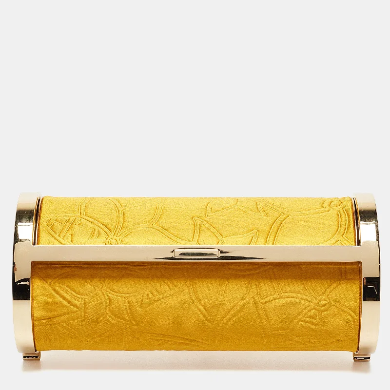 Carolina Herrera Mustard Satin Insignia Metropolitan Clutch