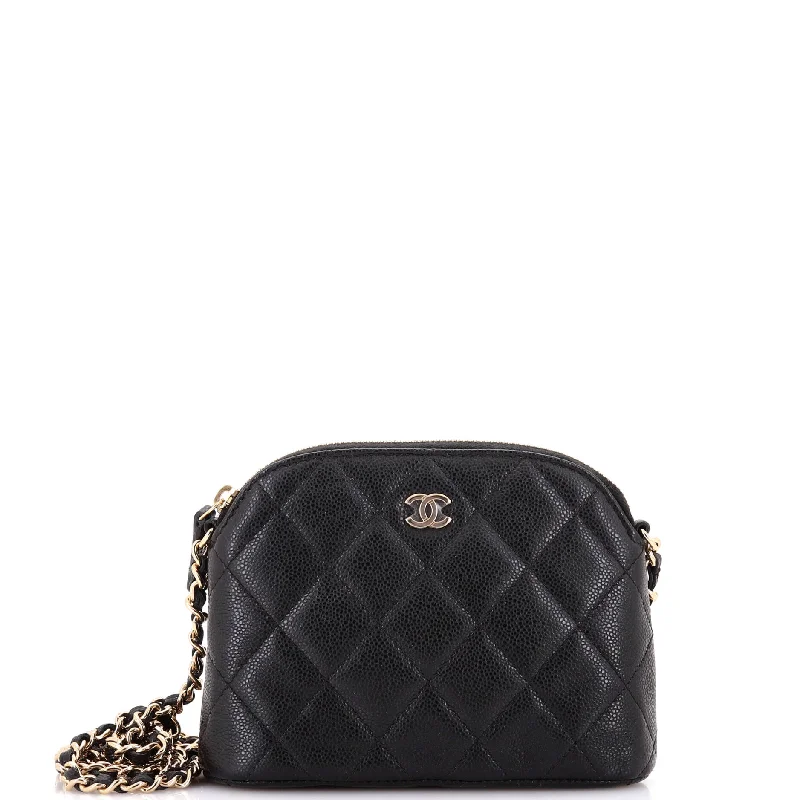 CC Dome Zip Clutch with Chain Quilted Caviar Mini