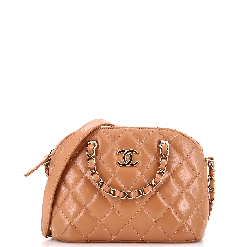 CC Dome Zip Clutch with Chain Quilted Shiny Lambskin Mini