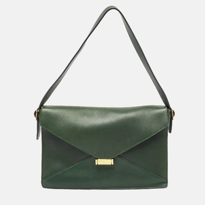 Celine Green Leather Diamond Clutch Bag