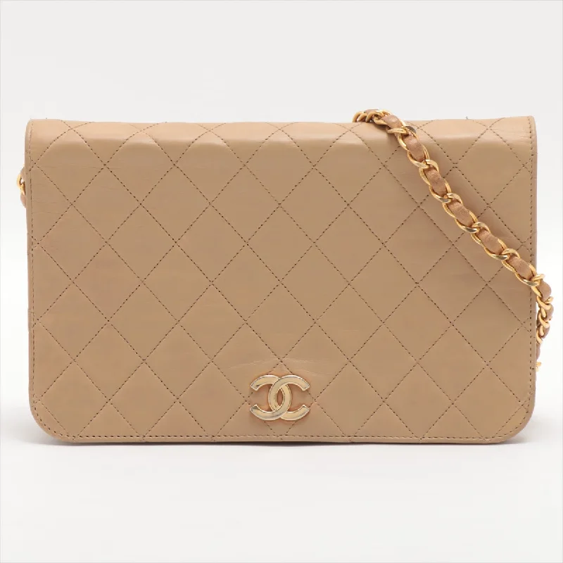 Chanel Matelasse Ram Leather Chain Shoulder Bag Beige Gold Metal Fittings