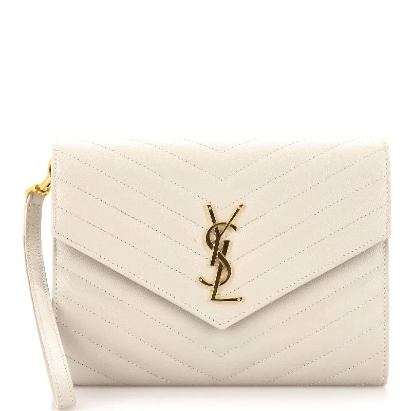 Classic Monogram Envelope Wristlet Clutch Matelasse Chevron Leather