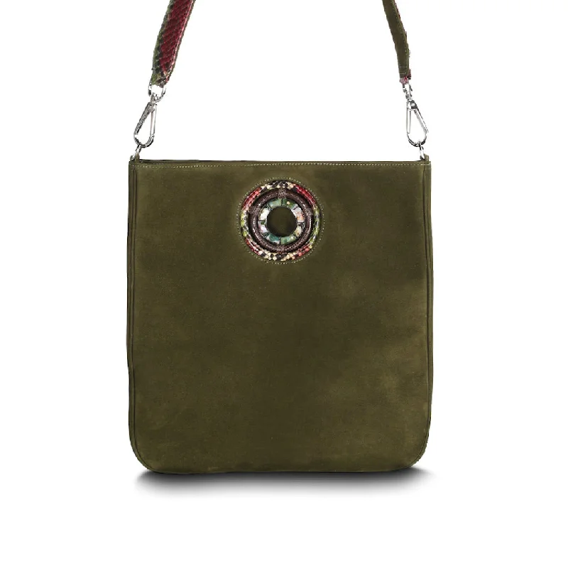 Cloe Jeweled Crossbody Tote - Olive Suede, Jasper