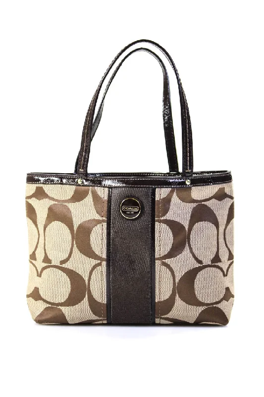 Coach Womens Double Handle Monogram Micro Mini Tote Handbag Brown Canvas