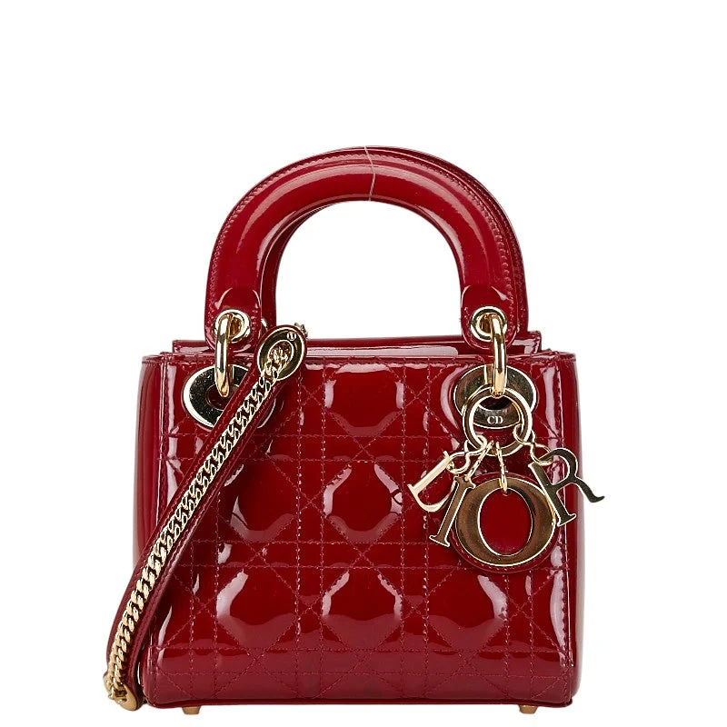 Dior Lady Dior Red Patent 2WAY Handbag