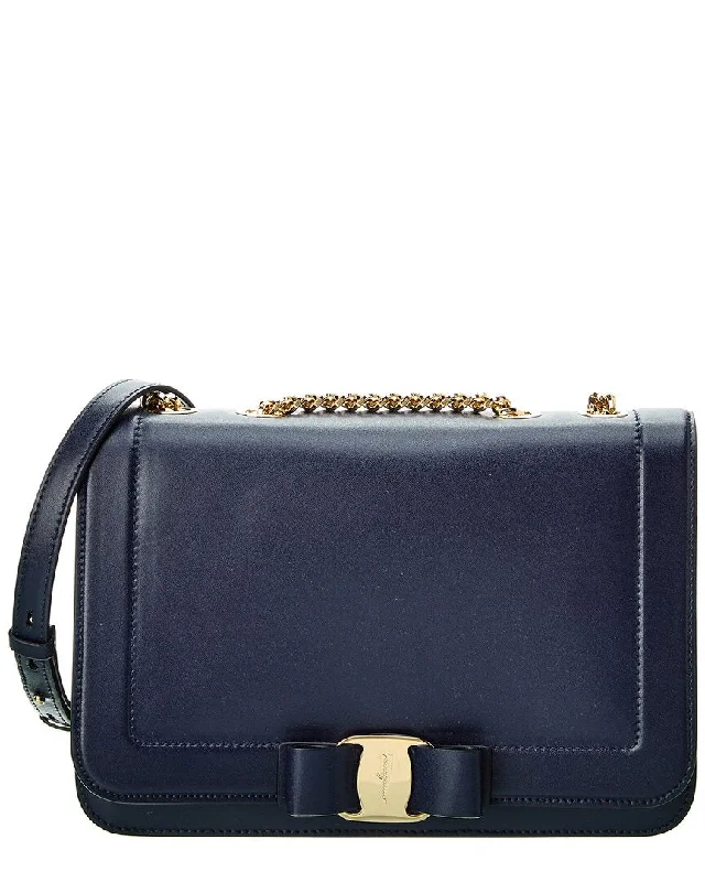 Ferragamo Vara Bow Front Flap Leather Shoulder Bag