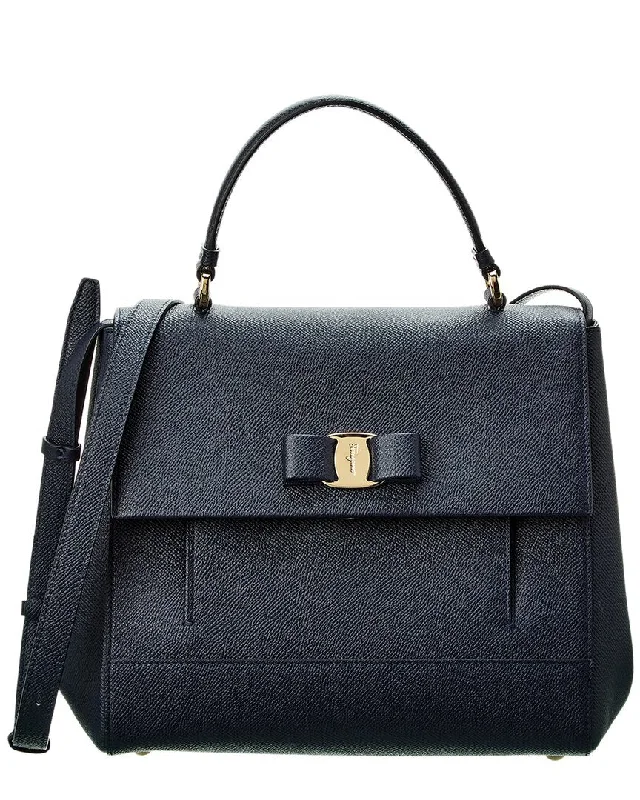 Ferragamo Vara Bow Pebbled Leather Shoulder Bag