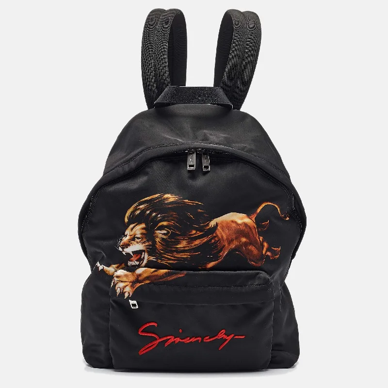 Givenchy Black Leather And Nylon Lion Print Backpack