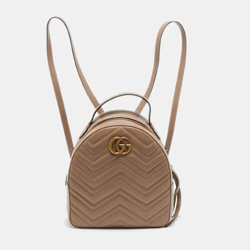 Gucci Beige Matelassé Leather Gg Marmont Backpack