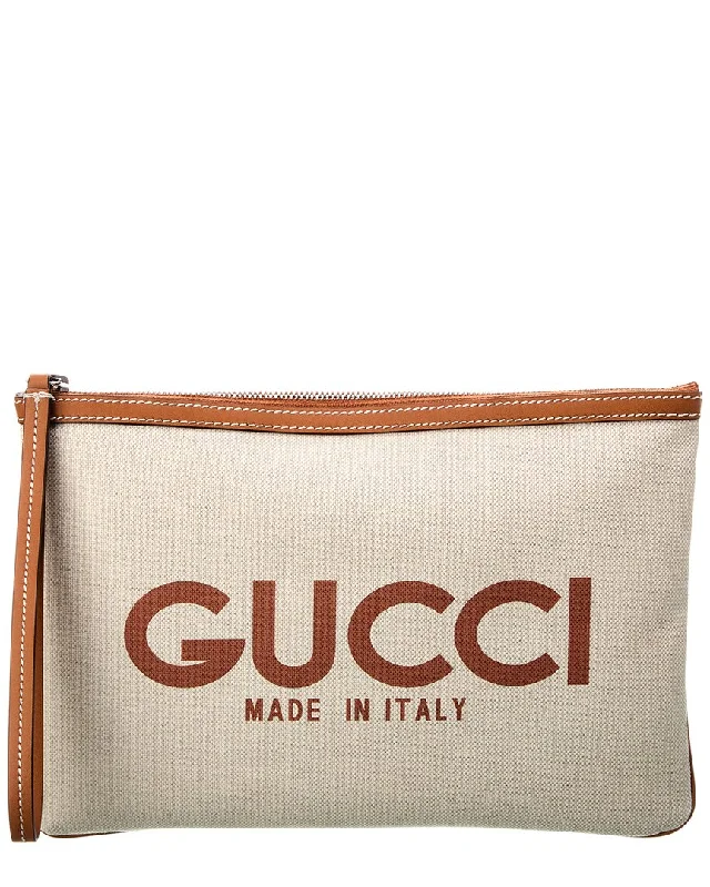 Gucci Print Canvas & Leather Pouch