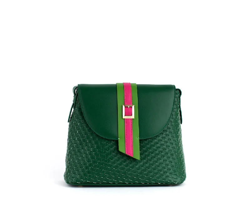 Gunas New York Kate Green Vegan Basket Weave Shoulder Bag