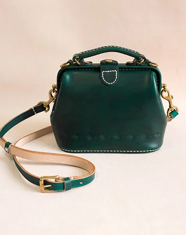 Handmade Womens Green Leather Mini doctor Handbag shoulder doctor bags for women