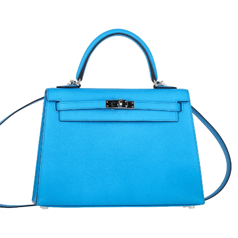 Hermès Kelly Sellier 25 Hand Bag in Blue Courchevel Leather