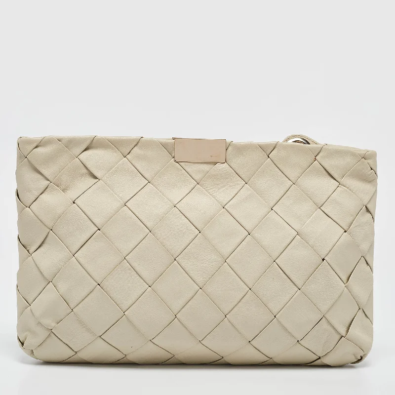 Jimmy Choo White Leather Woven Zulu Clutch