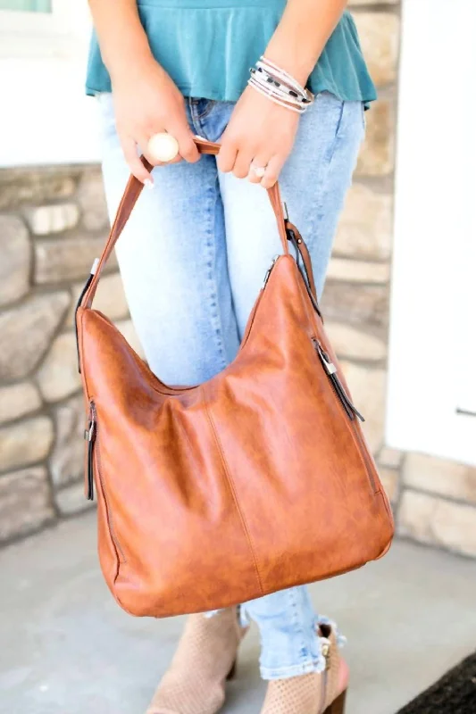 Journee Faux Leather Hobo Bag In Cognac