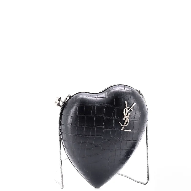 Love Heart Chain Box Clutch Crocodile Embossed Leather