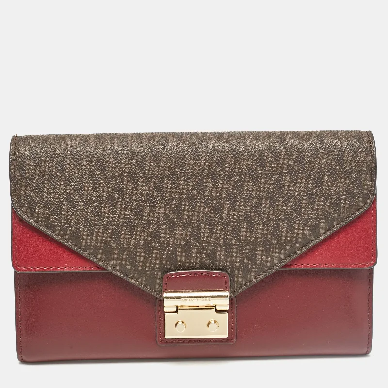 Michael Kors Burgundy Coated Canvas Leather Clutch