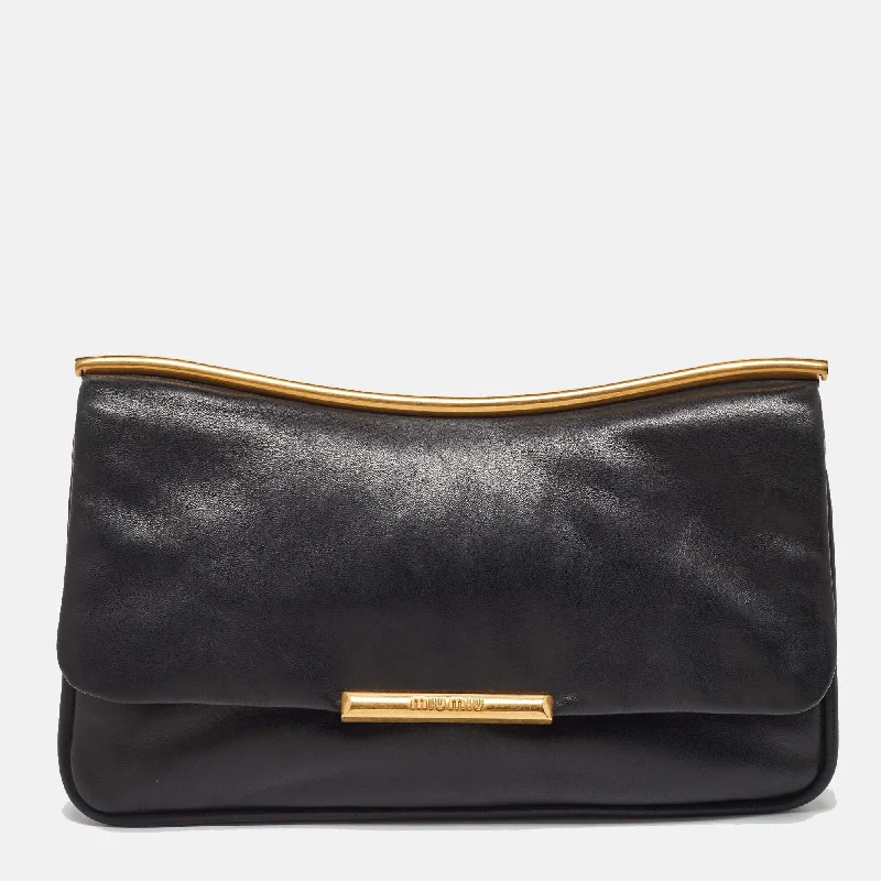 Miu Miu Black Leather Flap Frame Clutch