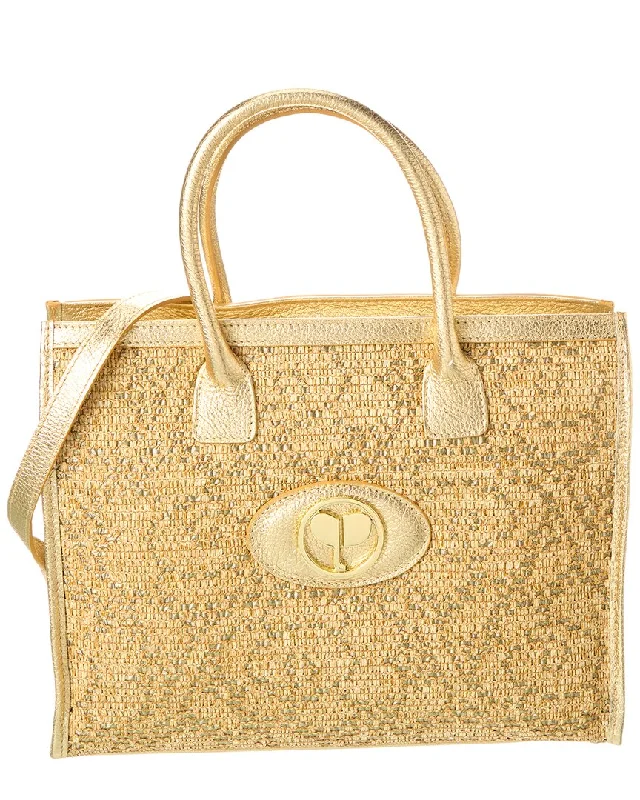 Persaman New York Roison Raffia & Leather Tote