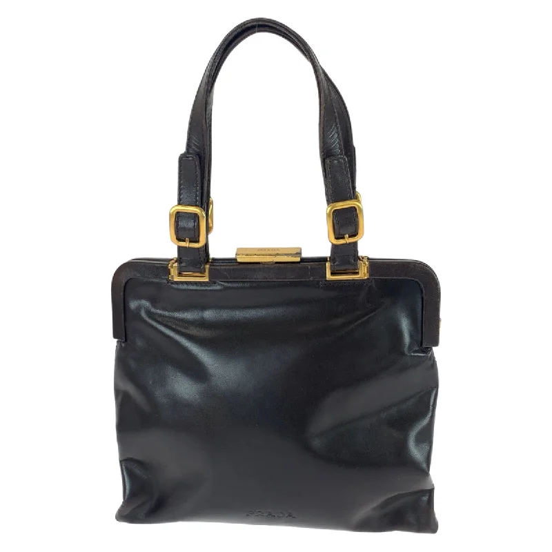 Prada Leather Handbag Dark Brown Gold