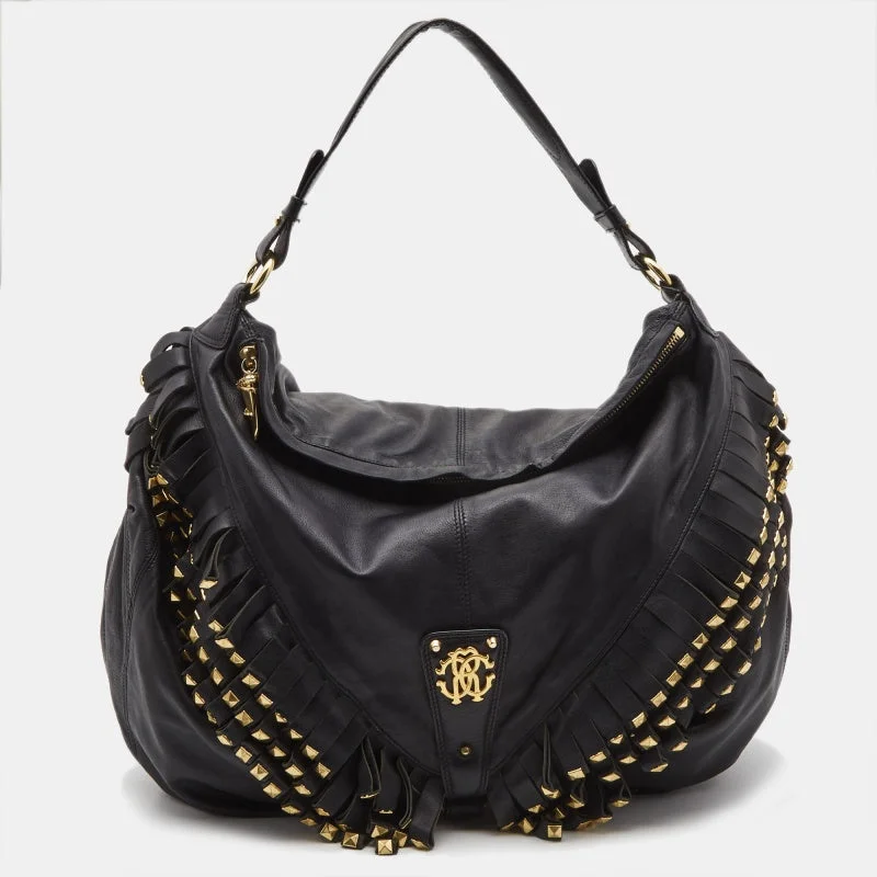 Roberto Cavalli  Leather Studded Fringe Hobo