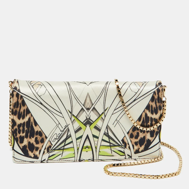 Roberto Cavalli Multicolor Printed Fabric Chain Clutch