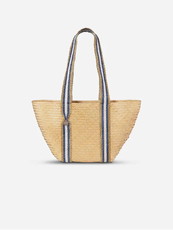 Siap Bamboo Vegan Medium Tapered Tote | Natural & Blue Stripe