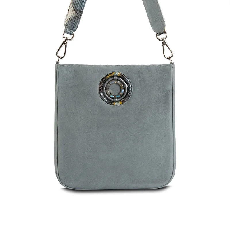 Cloe Jeweled Crossbody Tote - Denim Blue Suede, Labradorite