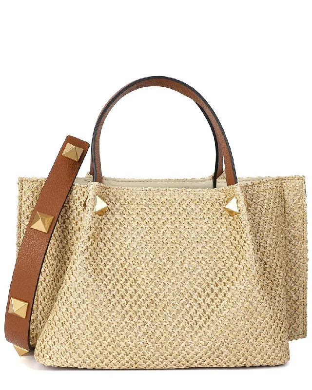 Tiffany & Fred Paris Raffia & Leather Top-Handle Shoulder Bag