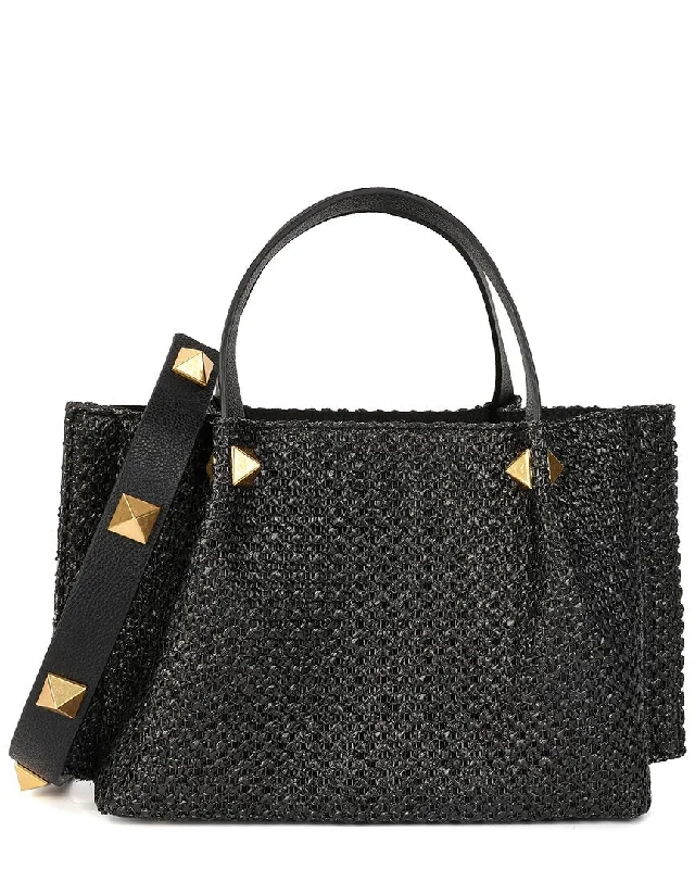 Tiffany & Fred Paris Raffia & Leather Top-Handle Shoulder Bag