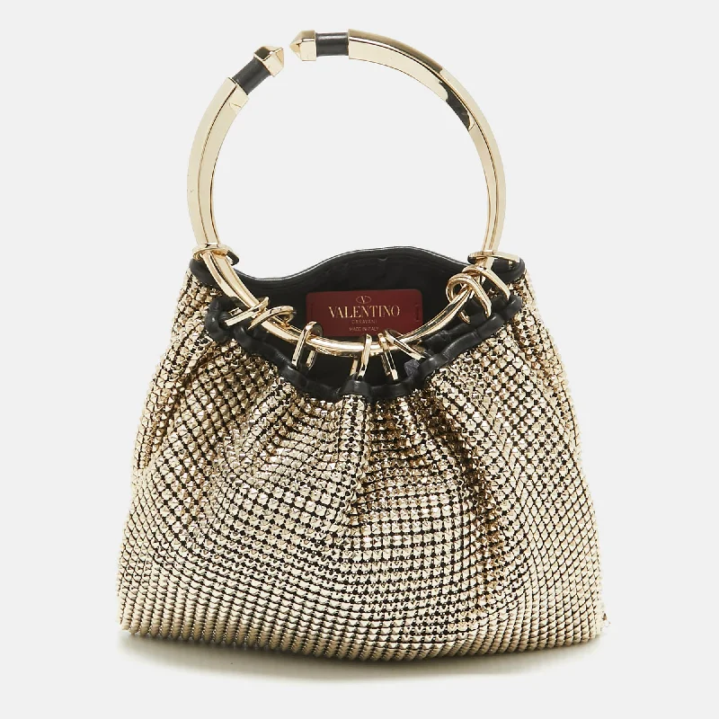 Valentino Gold Chainmail Bebop Ring Loop-Handle Clutch