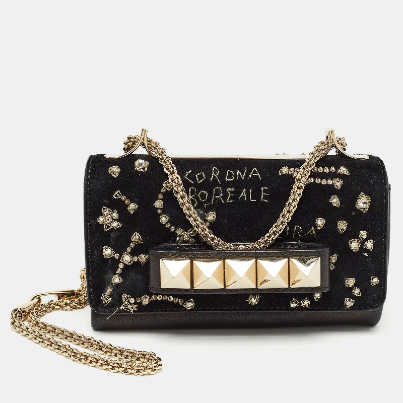 Valentino  Leather And Suede Embroidery Va Va Voom Chain Shoulder Bag