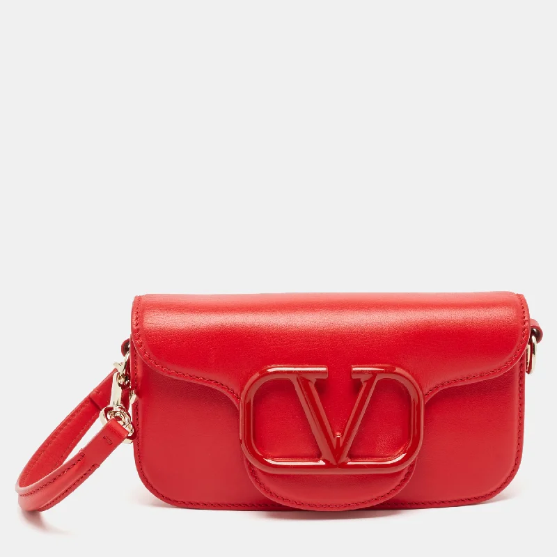 Valentino Red Leather Vlogo Wristlet Clutch