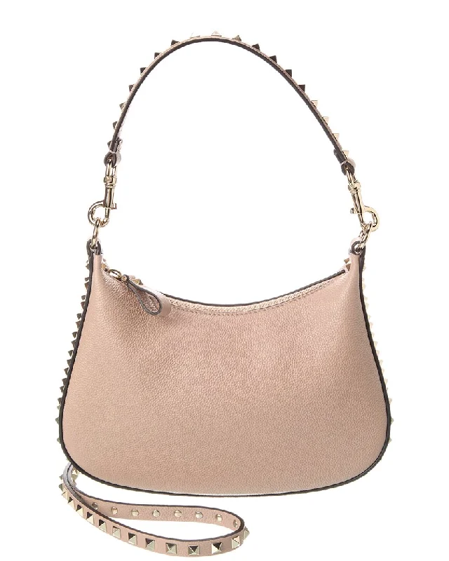 Valentino Rockstud Small Grainy Leather Hobo Bag