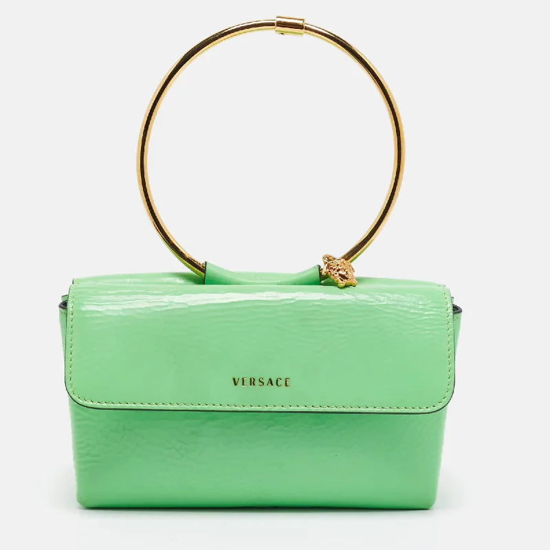 Versace Green Patent Leather Medusa Ring Handle Clutch