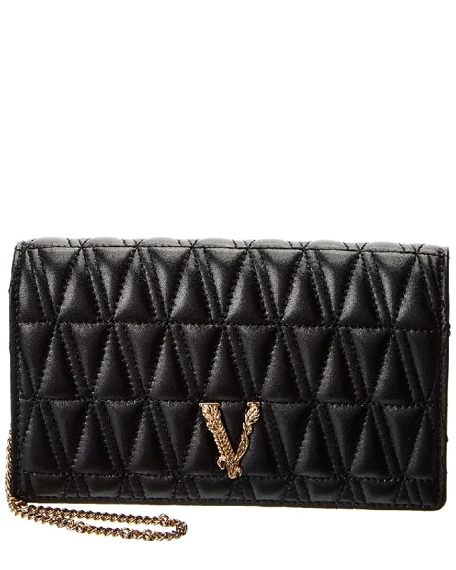 Versace Virtus Quilted Leather Shoulder Bag, Black