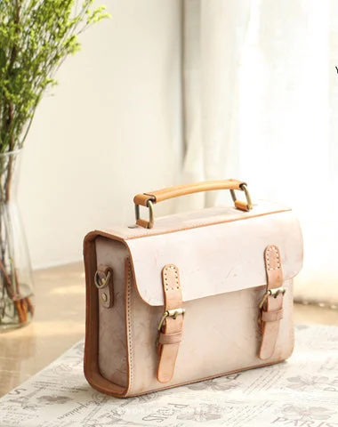 Womens Beige Leather Small Shoulder Satchel Bag Waxed Leather Cambridge Small Satchel Handbag Purse for Women