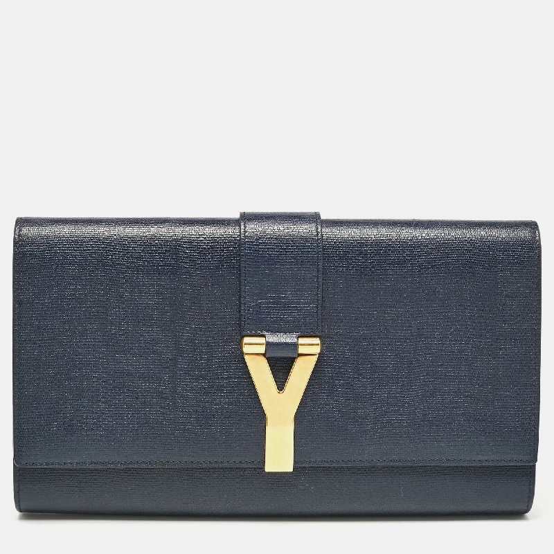 Yves Saint Laurent Navy Blue Leather Ligne Y Clutch