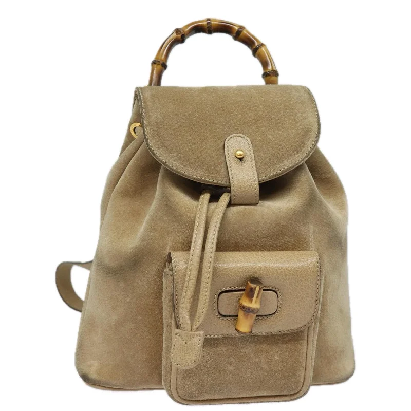 Gucci Bamboo  Suede Backpack Bag (Pre-Owned)