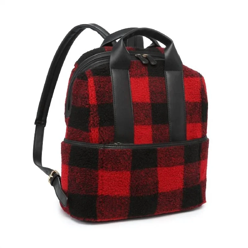 Hattie Sherpa Backpack In Red & Black